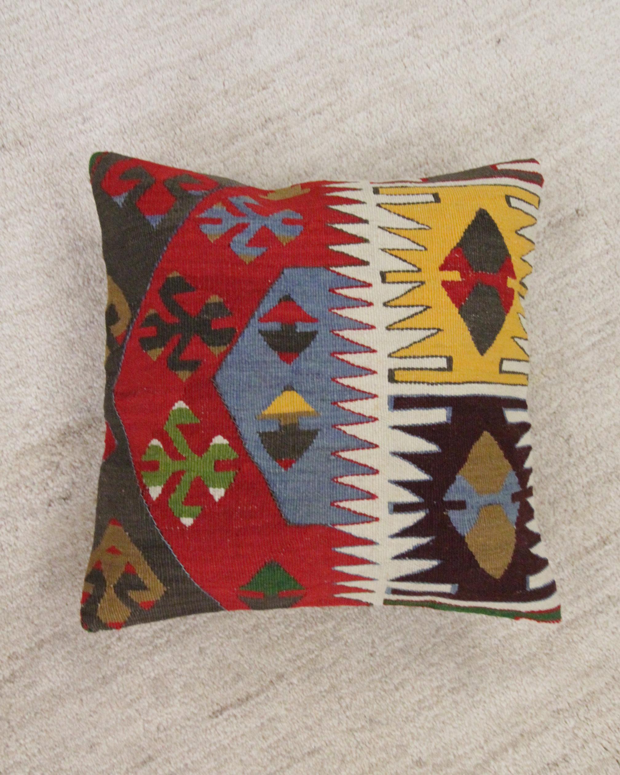 Contemporary Turkish Rug Kilim Cushion Cover, Traditional Handmade Pillow Cover