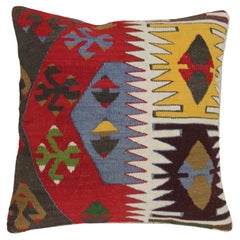 Turkish Rug Kilim Cushion Cover, Geometric Handmade Pillow Cover