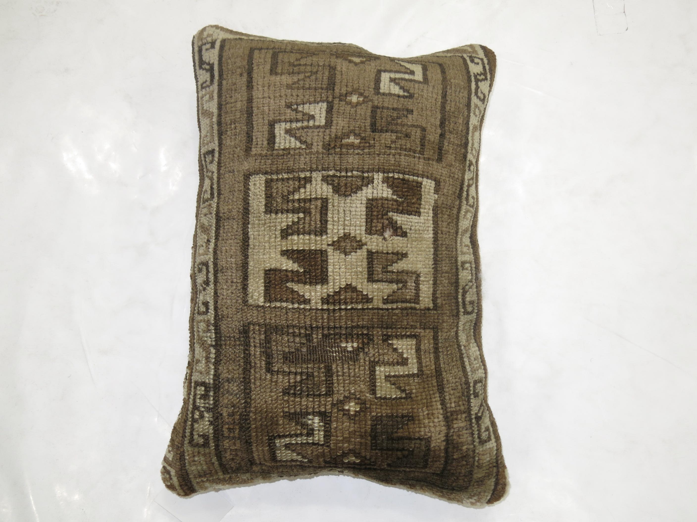 20th Century Brown Tribal Turkish Rug Pillow For Sale