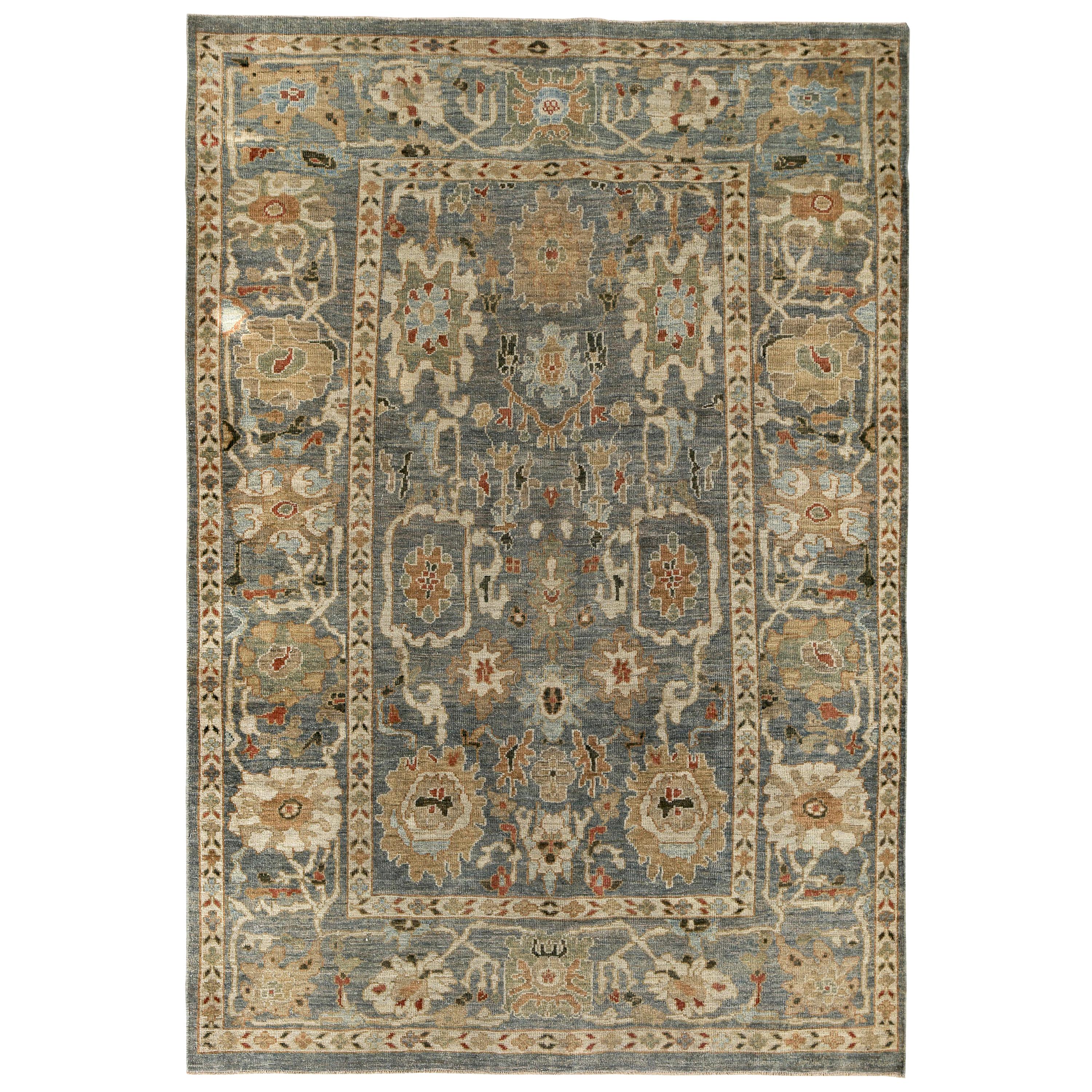 Turkish Rug Sultanabad Style with Brown and Ivory Botanical Details For Sale
