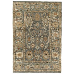 Turkish Rug Sultanabad Style with Brown and Ivory Botanical Details