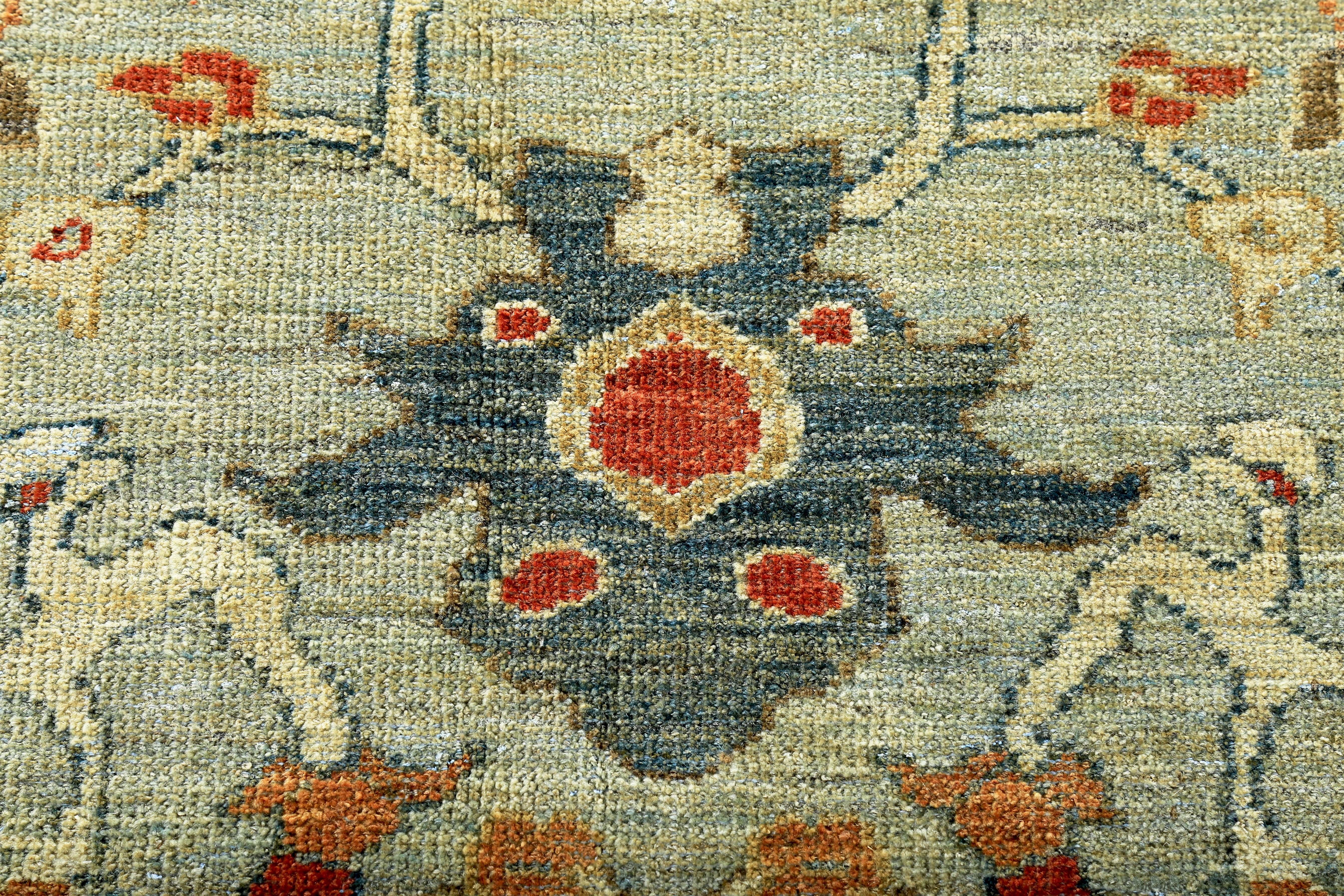 Wool Turkish Rug Sultanabad Style with Rust, Orange and Blue Botanical Details For Sale