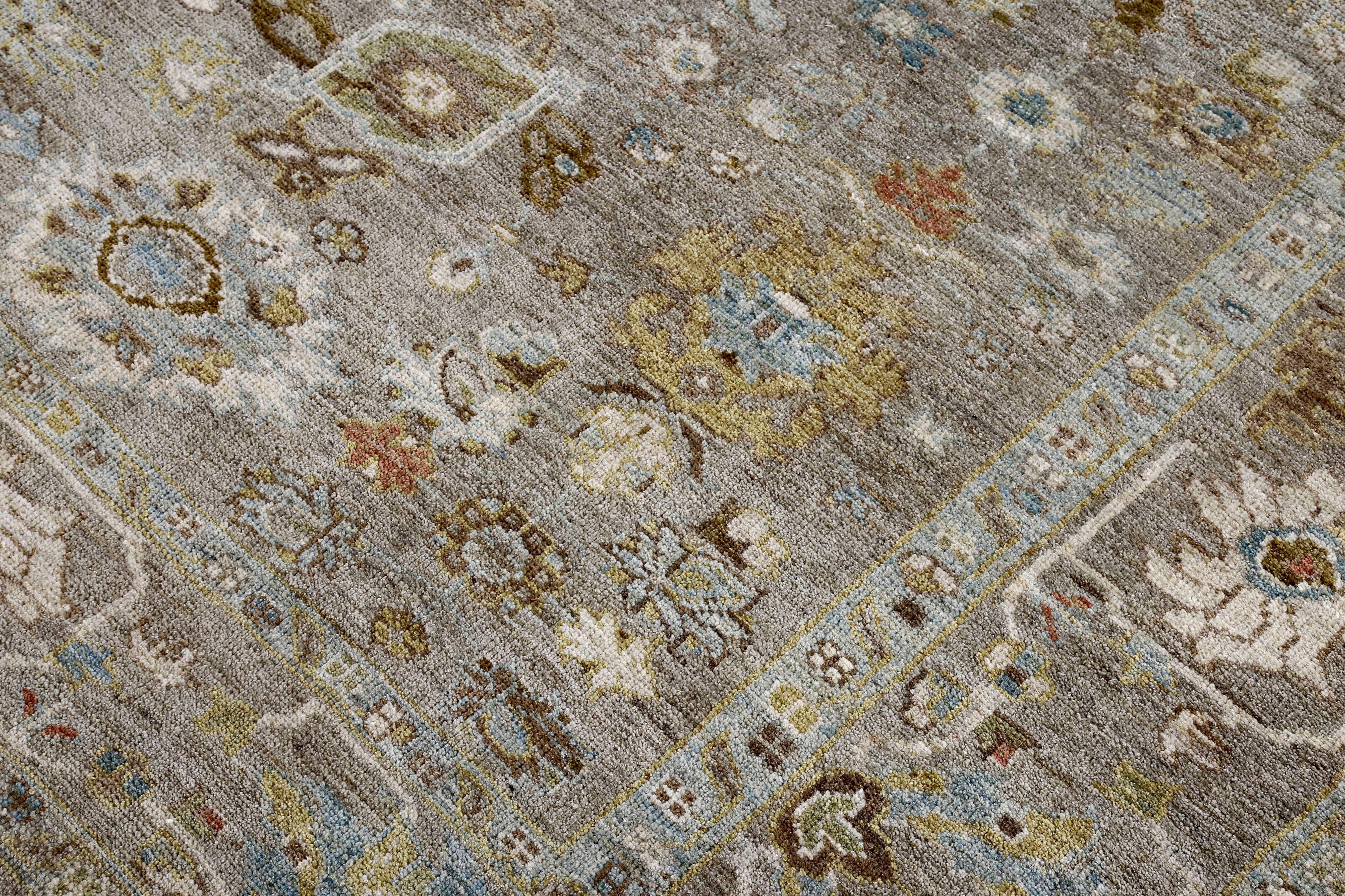 Turkish Rug Sultanabad Style with White and Blue Botanical Details on Gray Field In New Condition For Sale In Dallas, TX