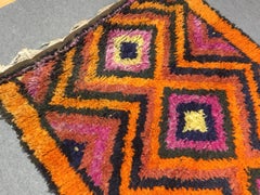 Turkish Mohair Rug Tulu Runner in Orange, Lilac and Brown Vintage Carpet