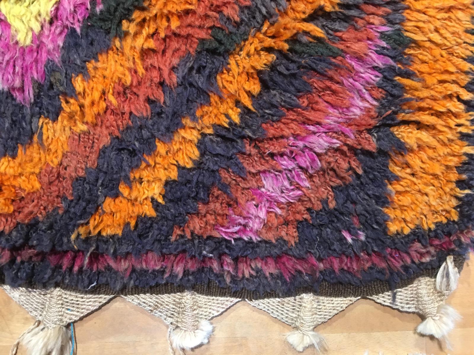 Late 20th Century Turkish Rug Tulu Runner in Orange, Lilac and Brown Vintage Carpet For Sale