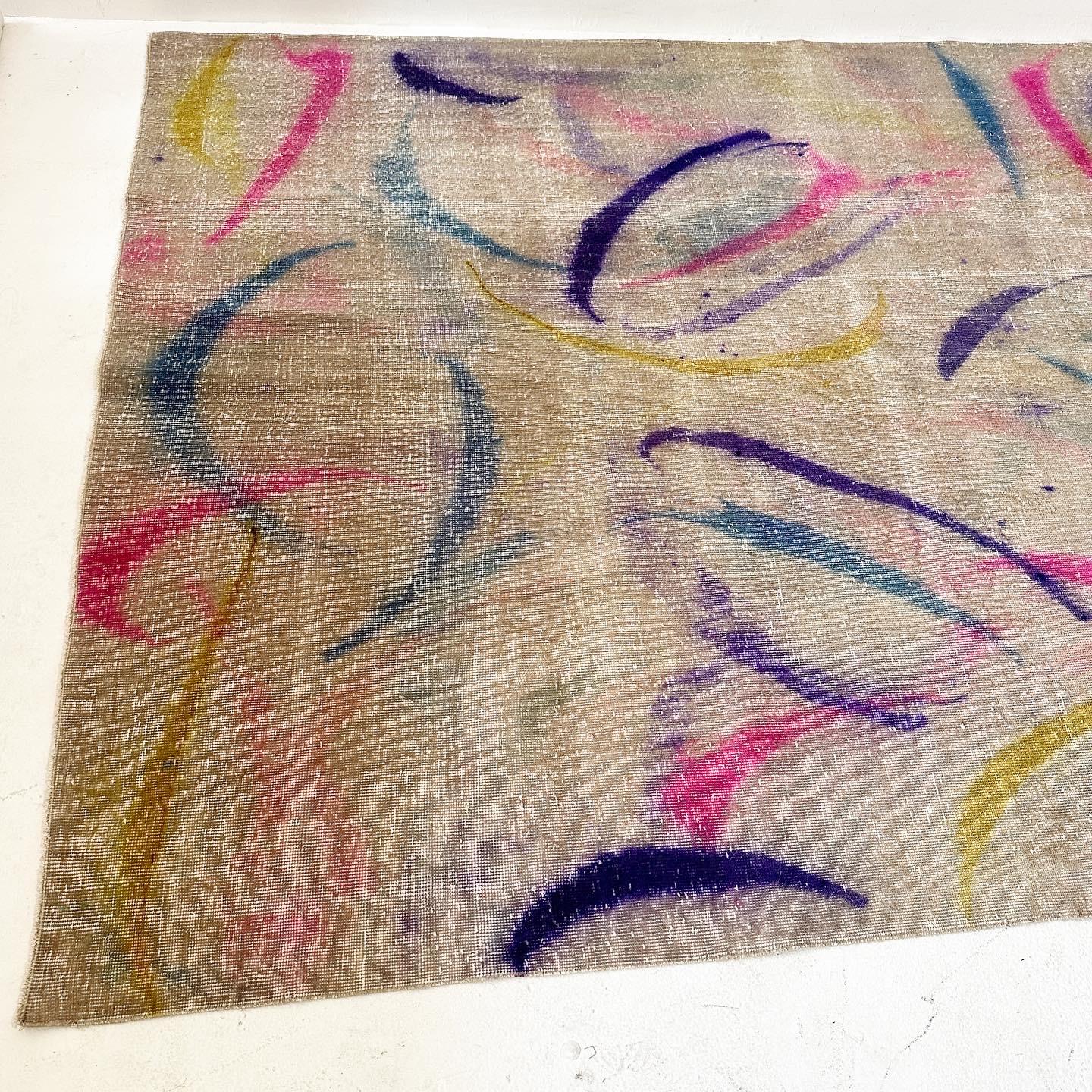 Turkish rug with overdyed abstract expressionistic streaks