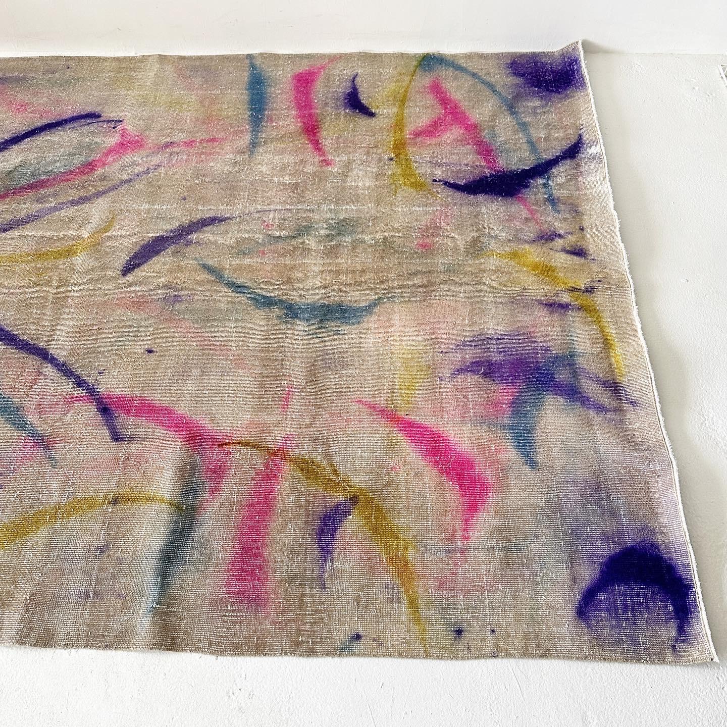 Hand-Painted Turkish Rug with Abstract Expressionistic Pain Streaks For Sale