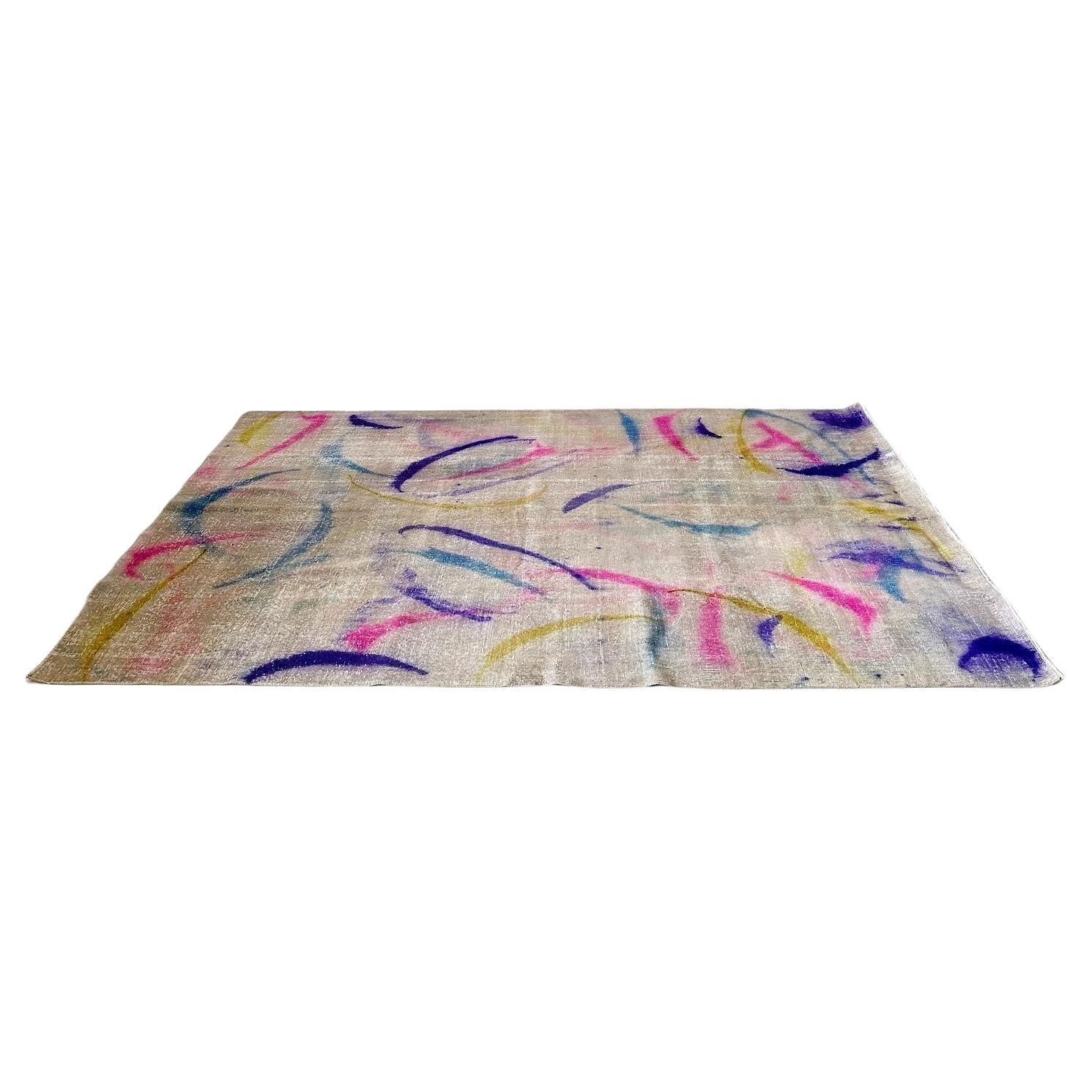 Turkish Rug with Abstract Expressionistic Pain Streaks For Sale