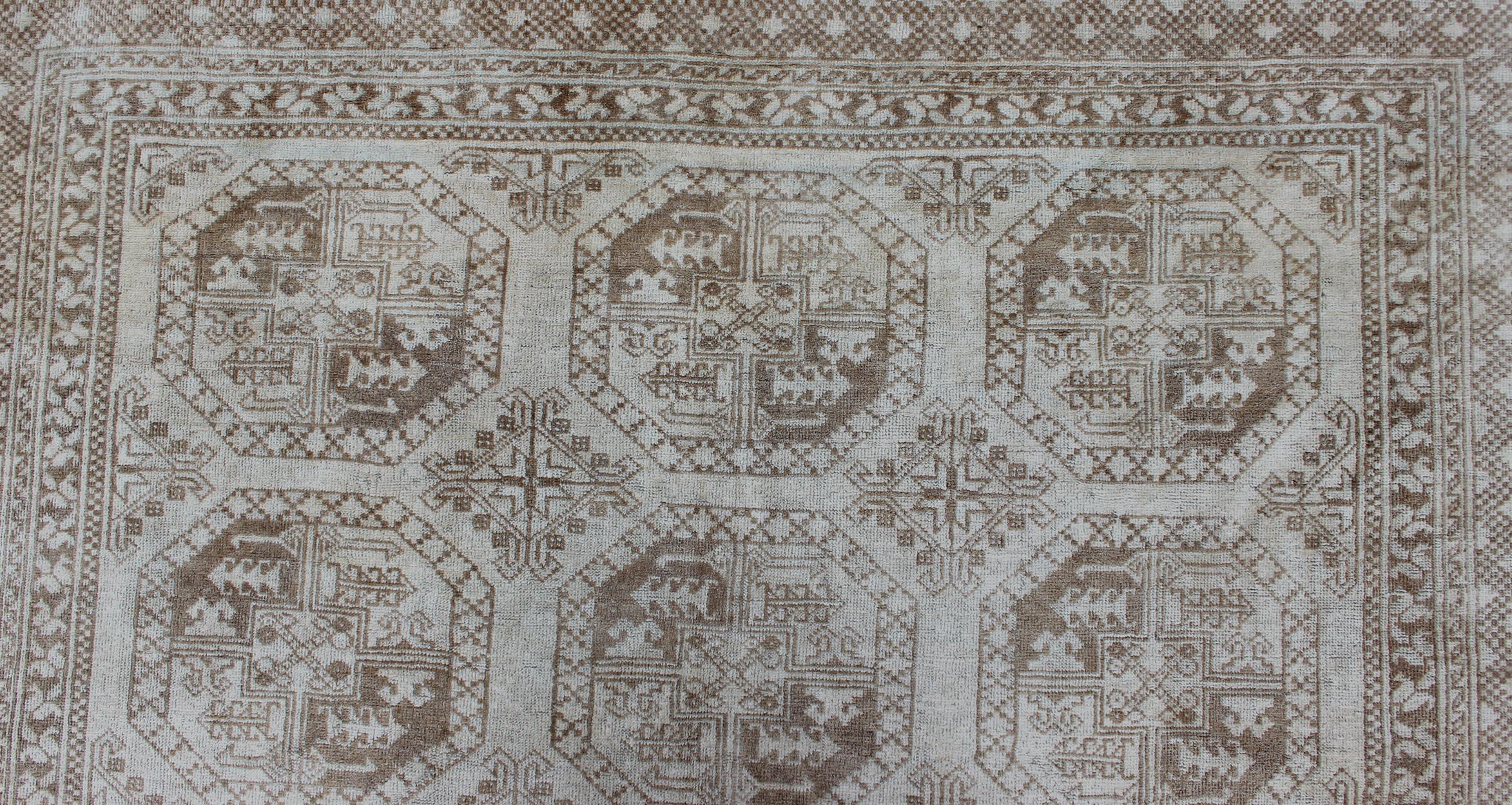 Turkish Rug with Multi-Medallions in Tribal Ersari Design with Brown & Neutrals For Sale 2