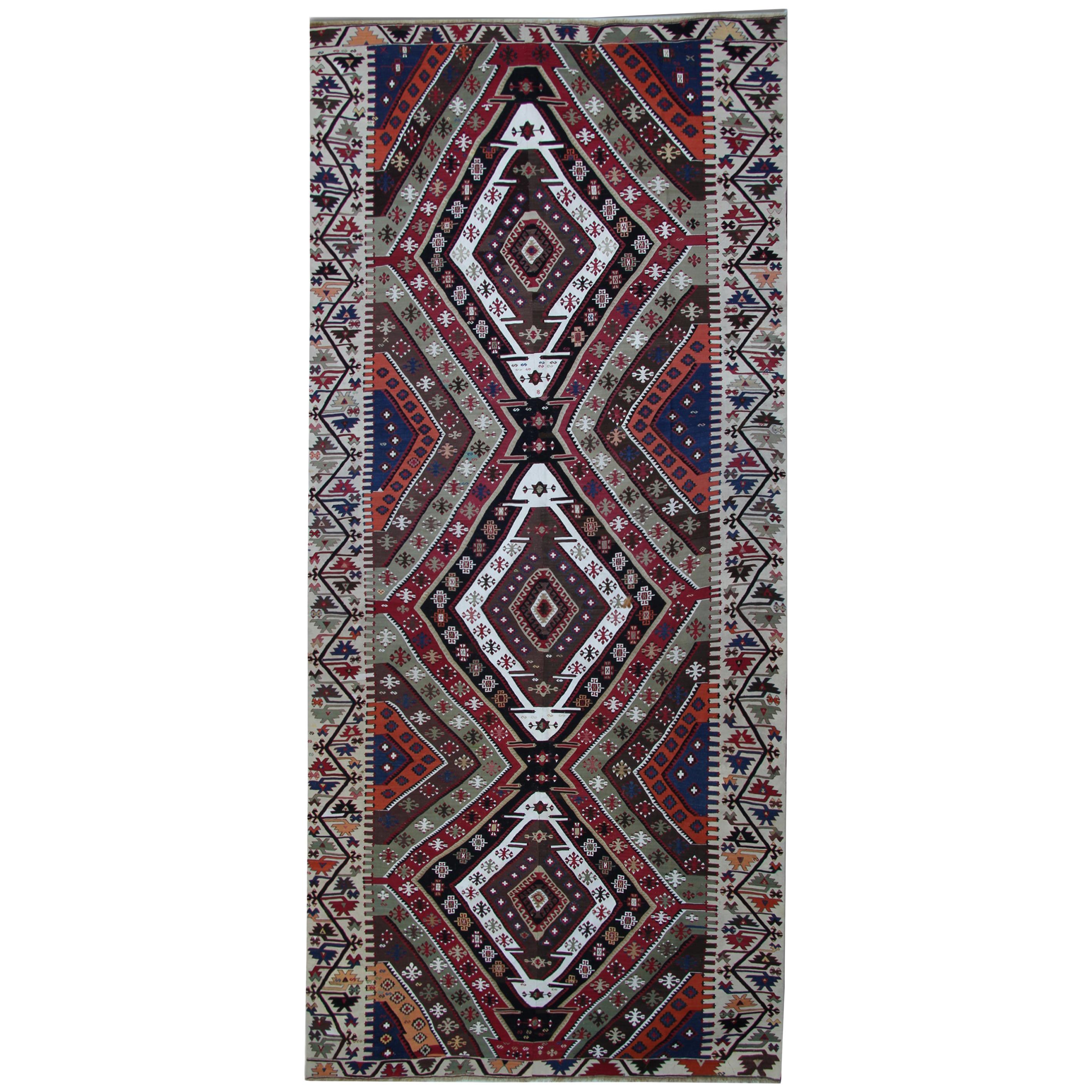 Turkish Runner Kilim Rugs, Antique Rug, Handmade Carpet Oriental Rugs For Sale