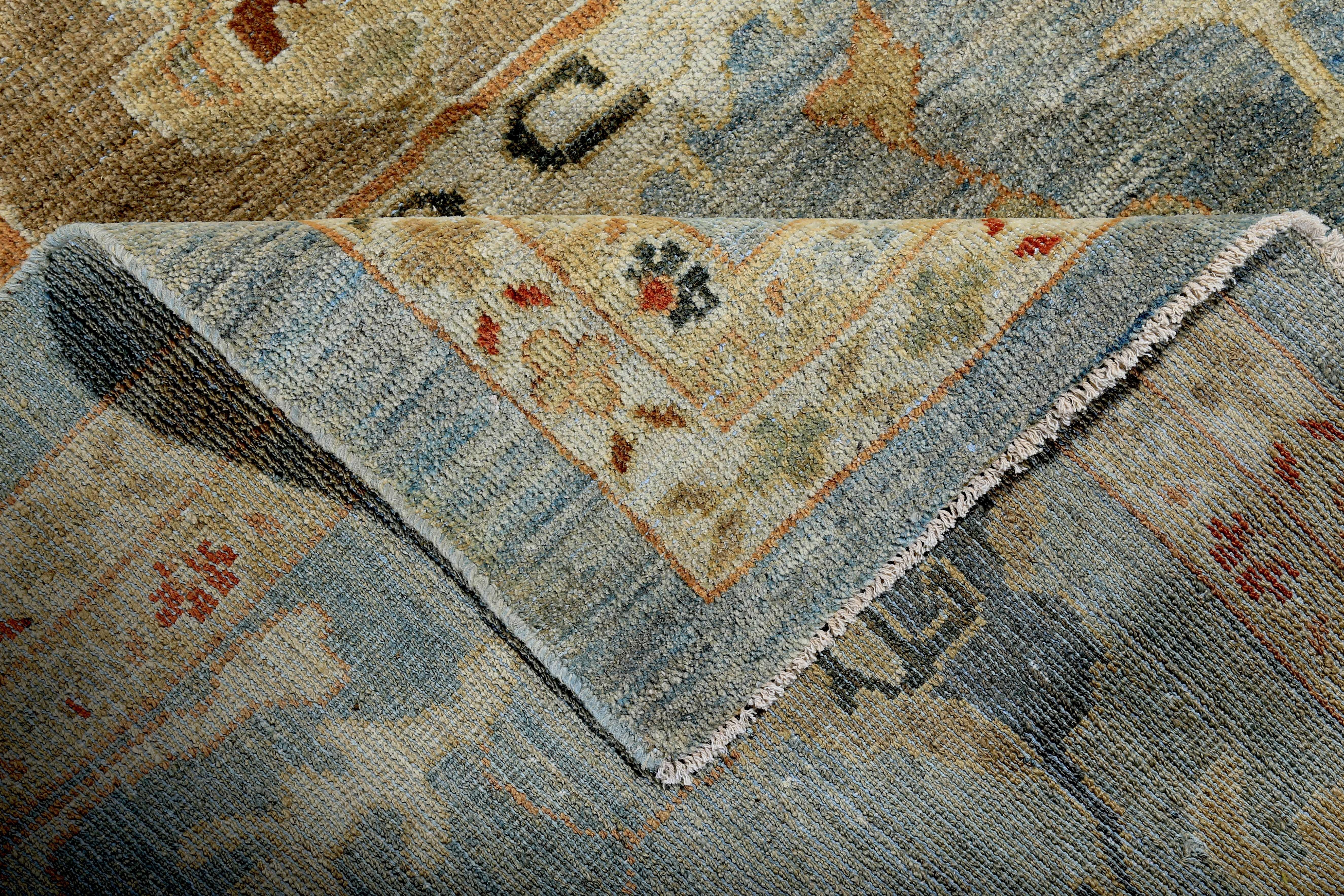 Turkish Runner Rug Sultanabad Style with Navy and Brown Botanical Details In New Condition For Sale In Dallas, TX