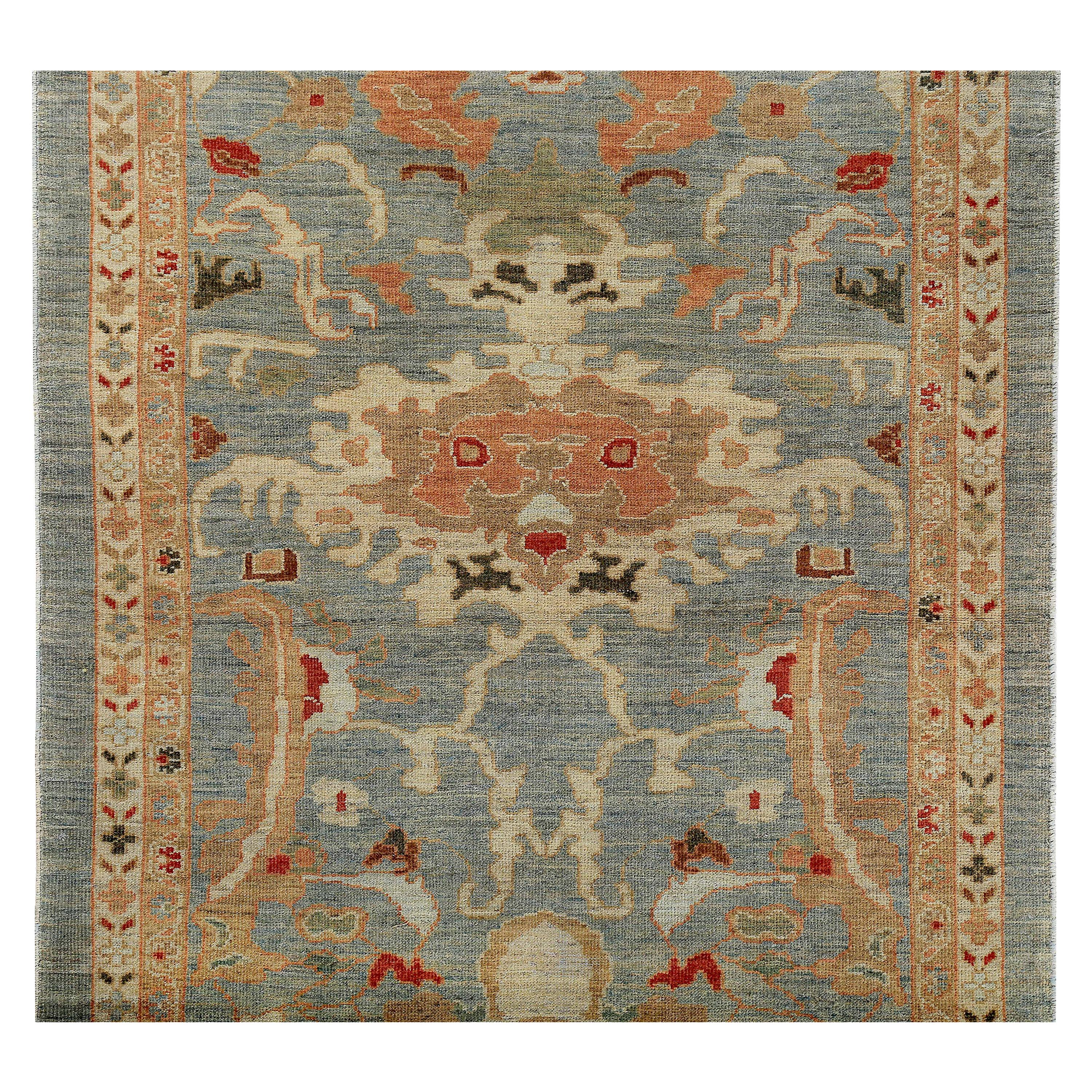 Turkish Runner Rug Sultanabad Style with Red and Brown Botanical Details