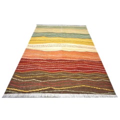 Turkish Safari Kilim Wool 7x9 Multicolor Striped Handmade Area Rug