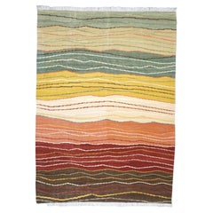 Turkish Safari Kilim Wool 7x9 Multicolor Striped Handmade Area Rug