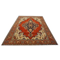 Turkish Serapi Wool 8x10 Rust, Navy & Ivory Handmade Area Rug