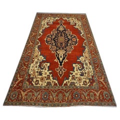 Turkish Serapi Wool 8x10 Rust, Navy & Ivory Handmade Area Rug