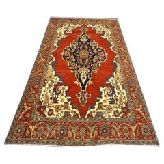 Turkish Serapi Wool 8x10 Rust, Navy & Ivory Handmade Area Rug