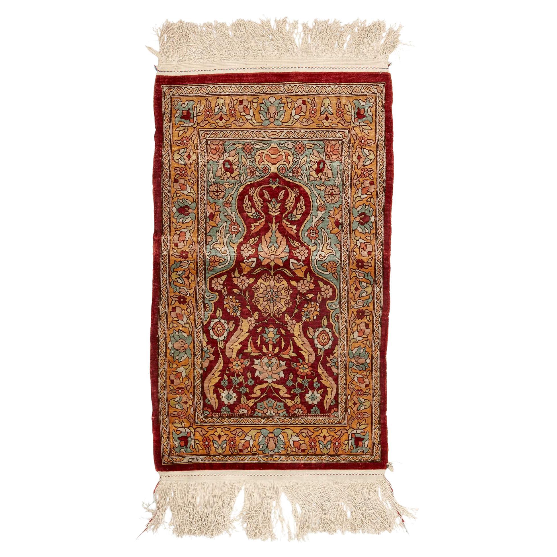 Turkish Silk Hereke Prayer Rug