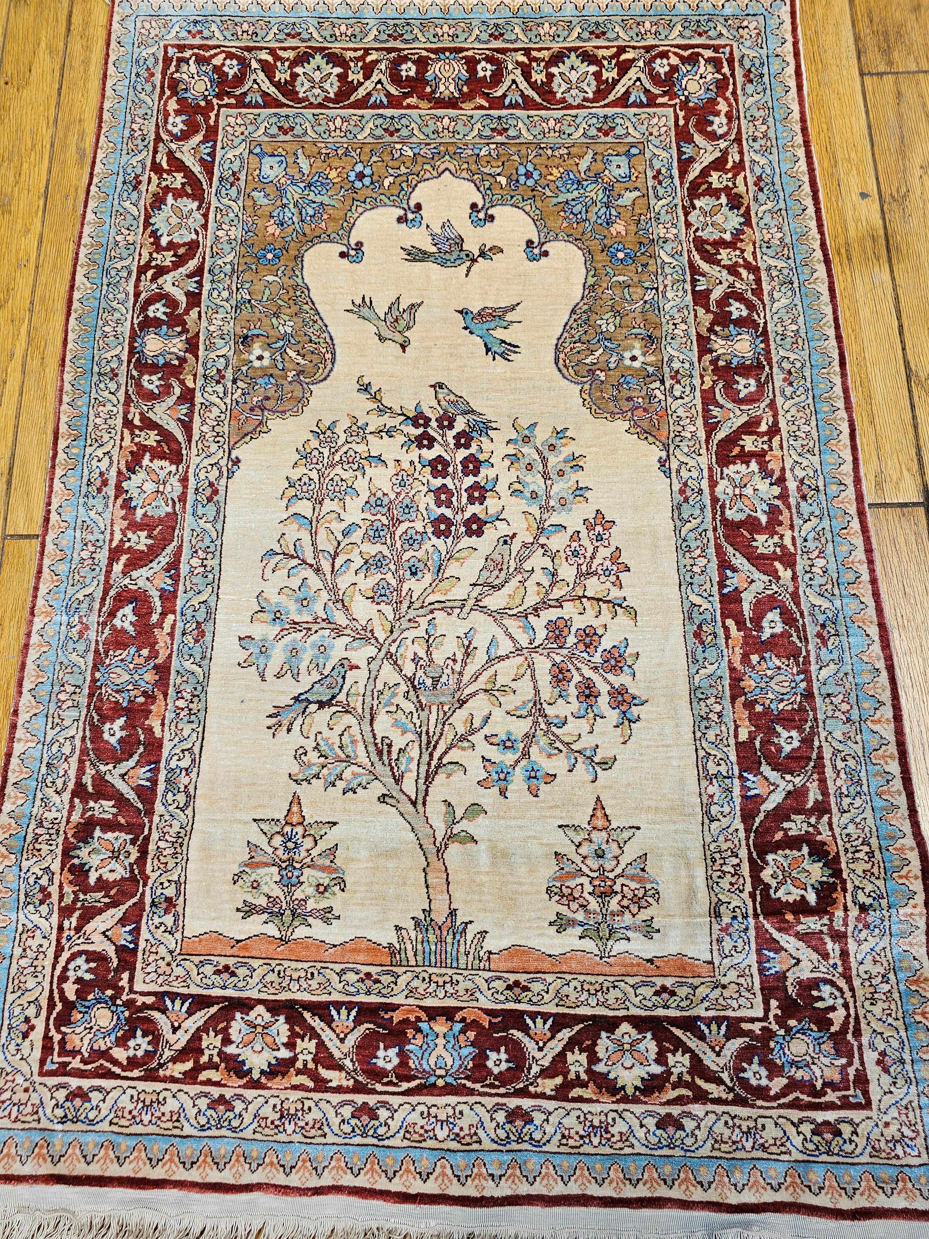  A beautiful all-silk Turkish Kayseri pictorial rug in a 