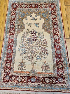 Vintage Turkish Silk Kayseri Rug, Hand-Knotted in Tree of Life Design