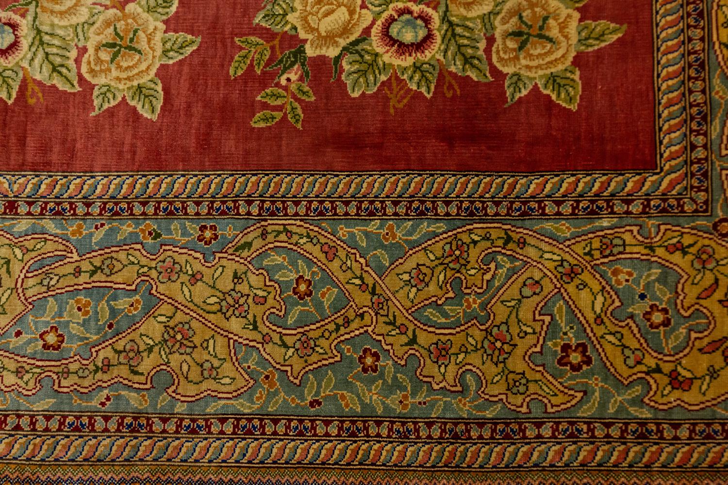 Turkish Hereke Rug Silk & Metal Signed For Sale 5