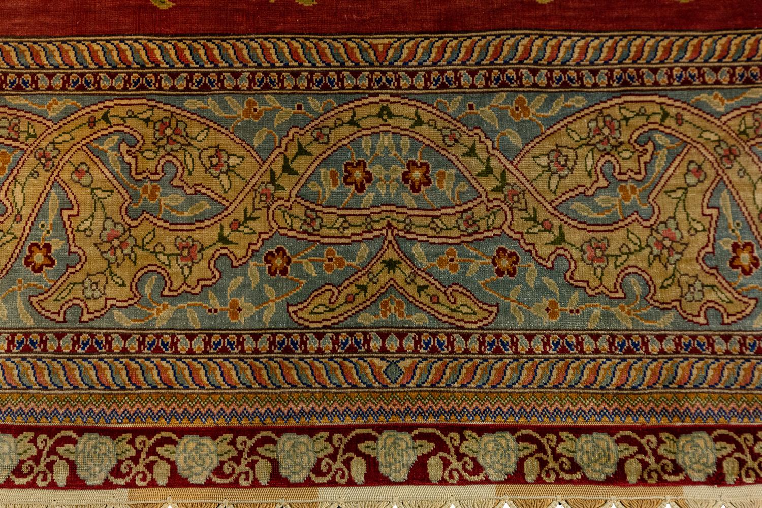 20th Century Turkish Hereke Rug Silk & Metal Signed For Sale