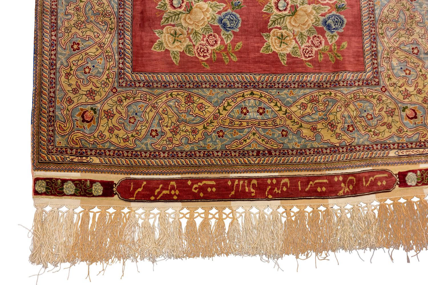 Turkish Hereke Rug Silk & Metal Signed For Sale 2