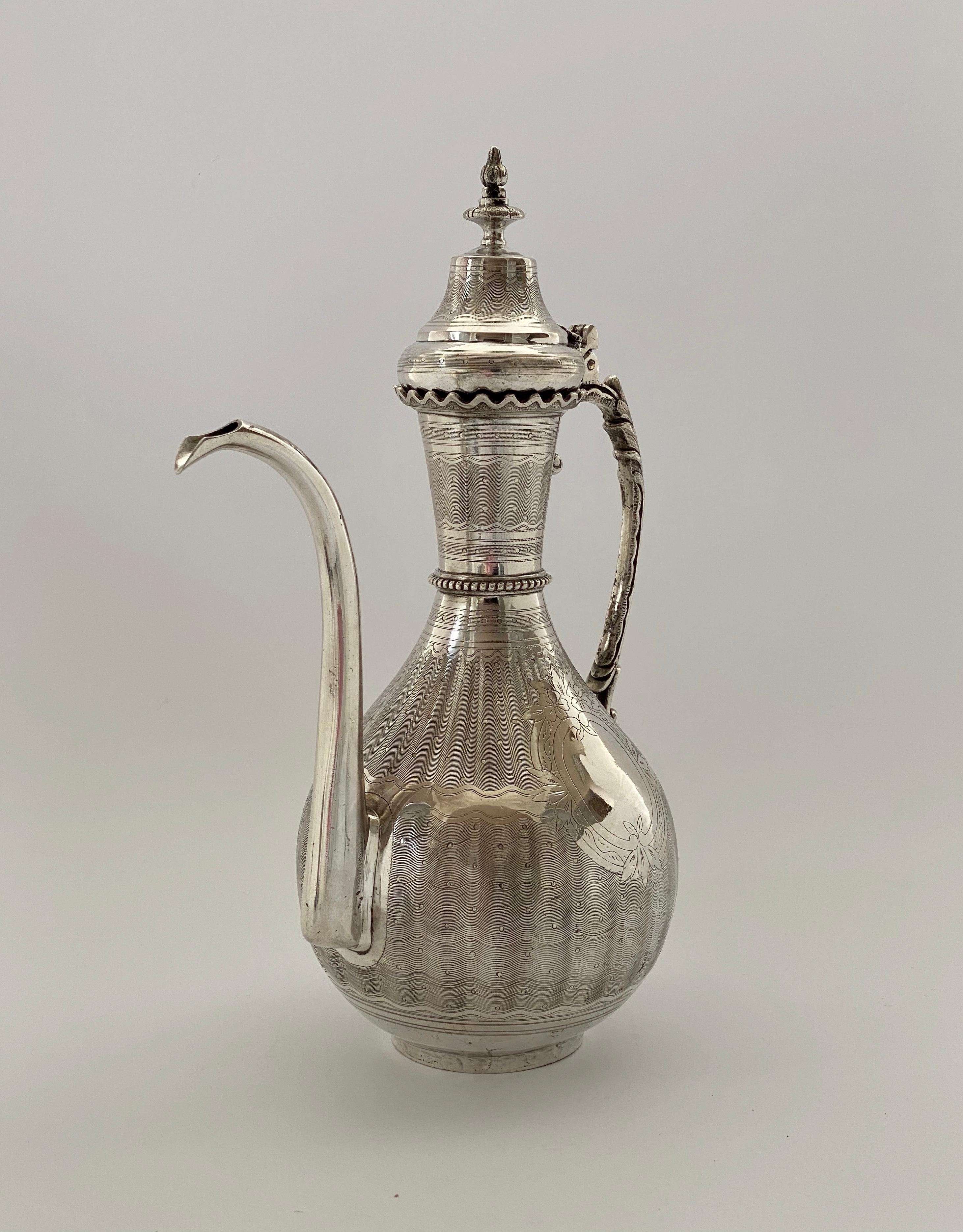 Cast Turkish Silver Ewer and Cover, Tourgha Mark, Islamic Market, 19th Century