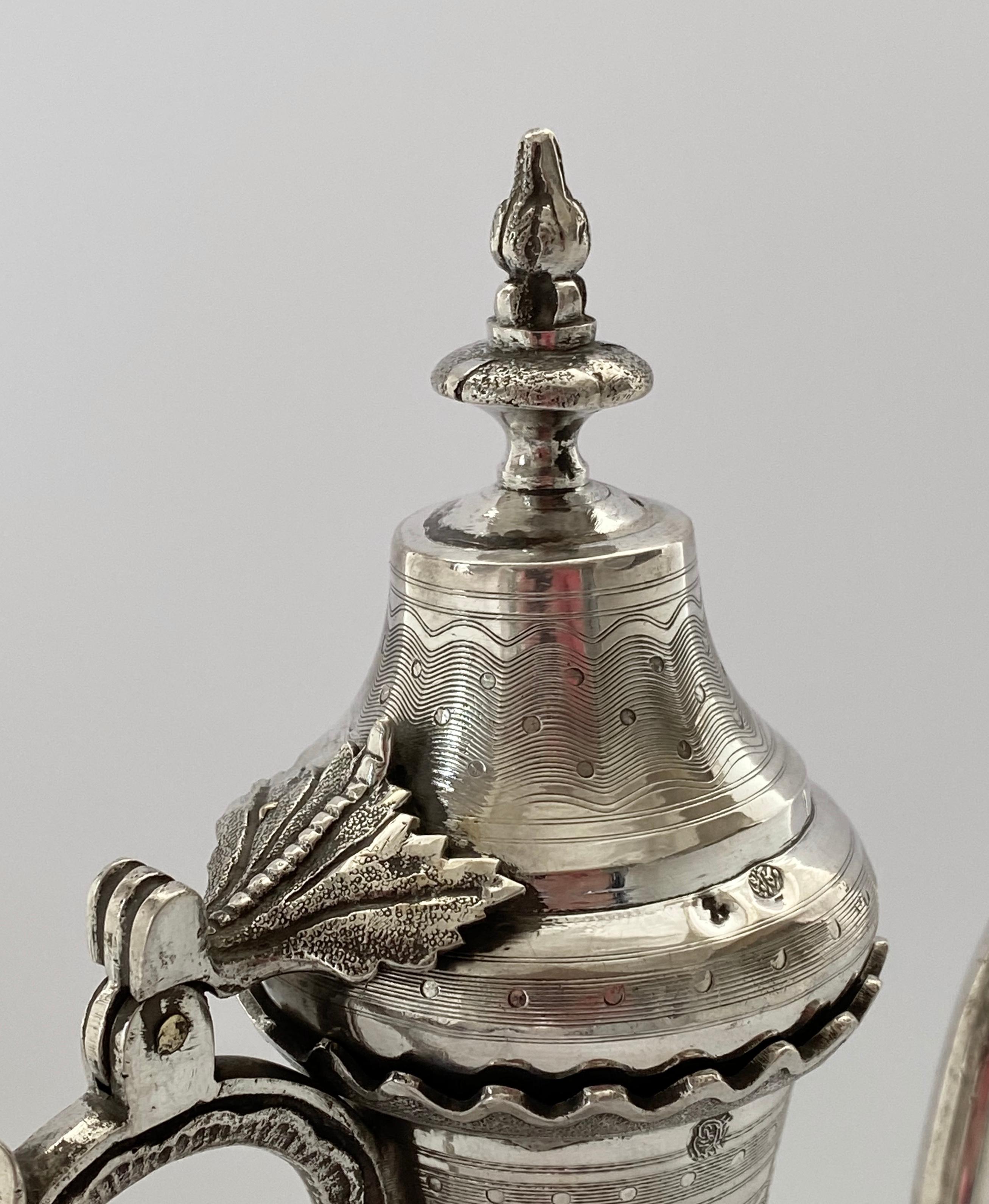 Turkish Silver Ewer and Cover, Tourgha Mark, Islamic Market, 19th Century 1