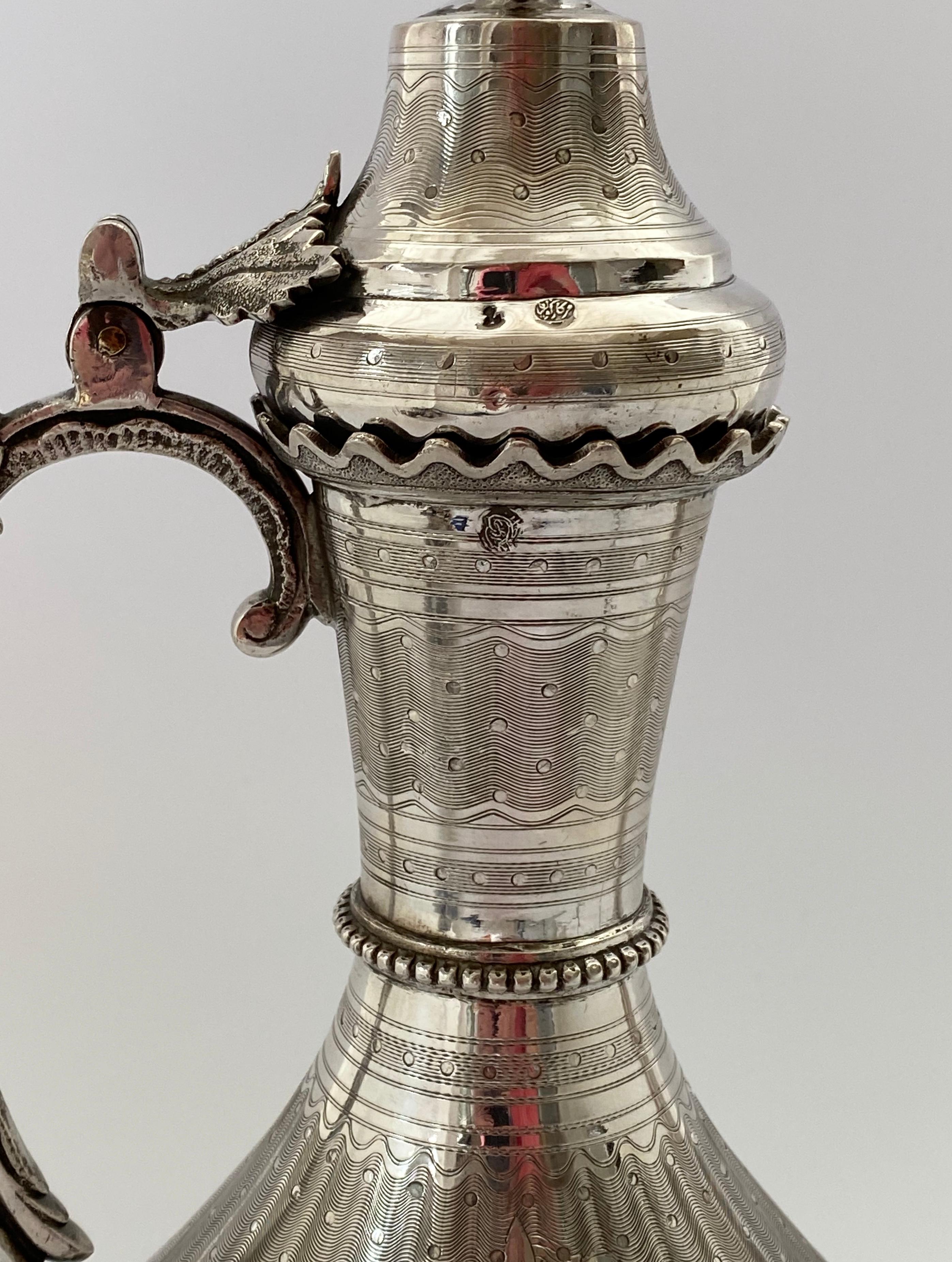 Turkish Silver Ewer and Cover, Tourgha Mark, Islamic Market, 19th Century 2