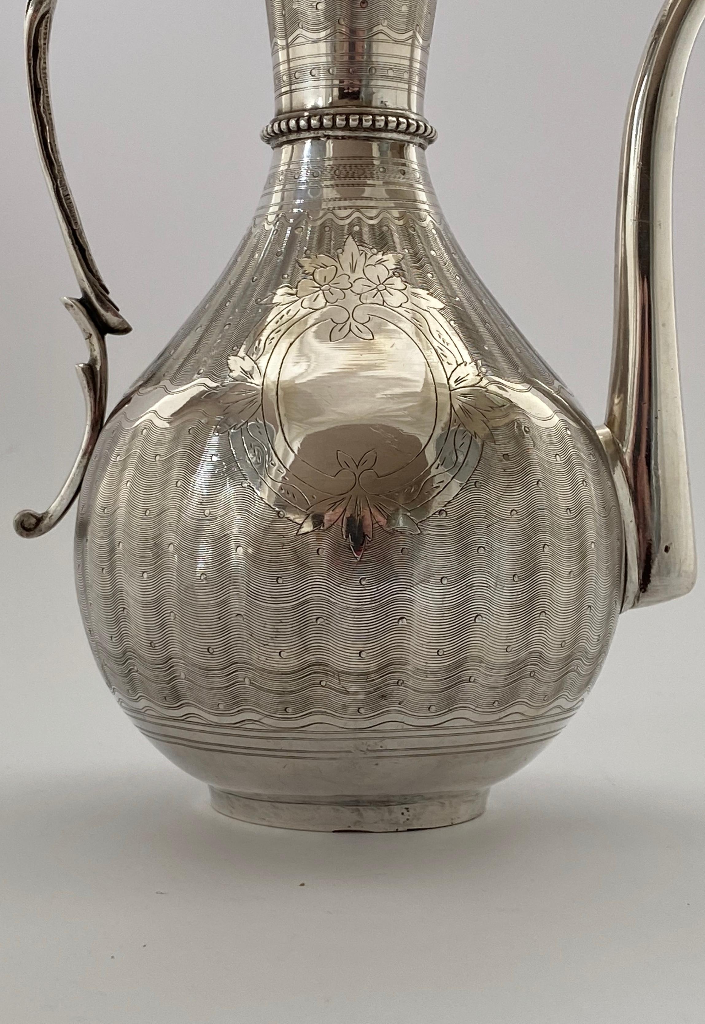 Turkish Silver Ewer and Cover, Tourgha Mark, Islamic Market, 19th Century 3