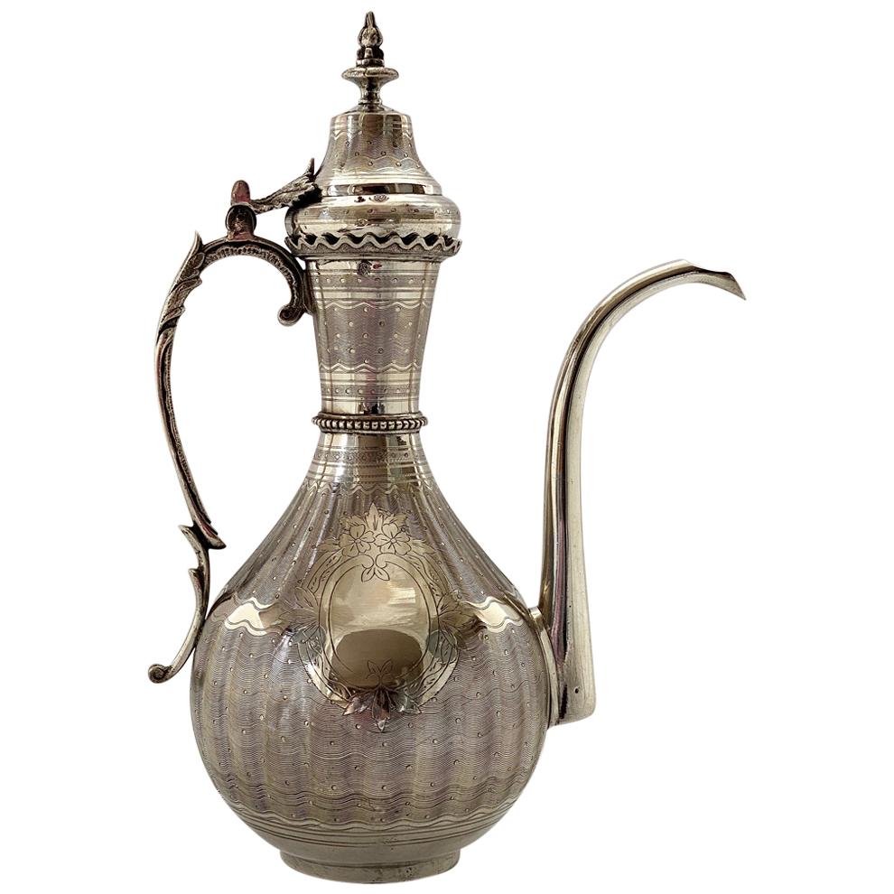 Turkish Silver Ewer and Cover, Tourgha Mark, Islamic Market, 19th Century