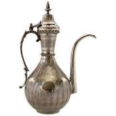 Antique Turkish Silver Ewer and Cover, Tourgha Mark, Islamic Market, 19th Century