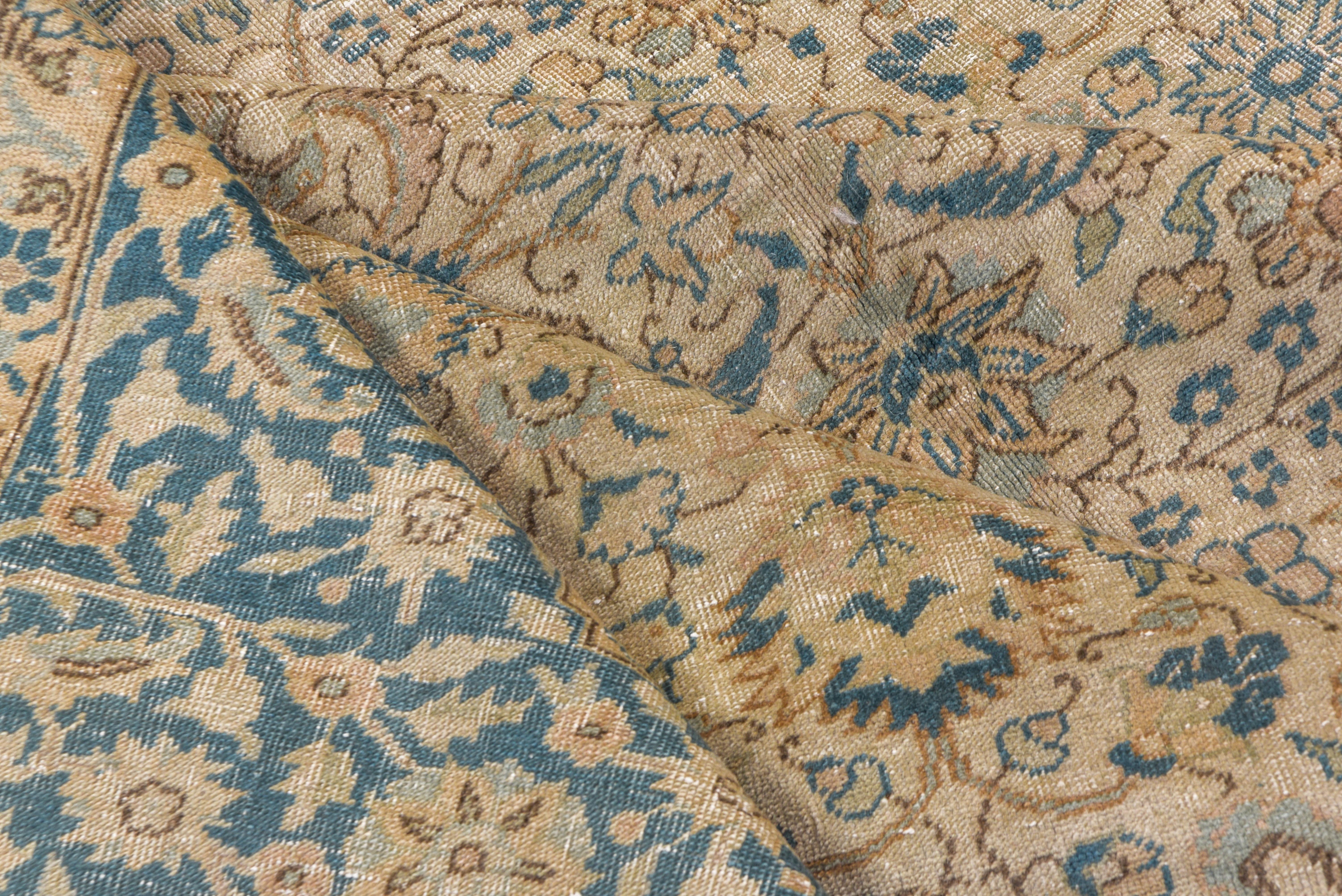 Turkish Sivas Carpet, Light Brown Field Field & Blue Borders In Good Condition For Sale In New York, NY