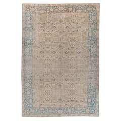 Turkish Sivas Carpet, Light Brown Field Field & Blue Borders