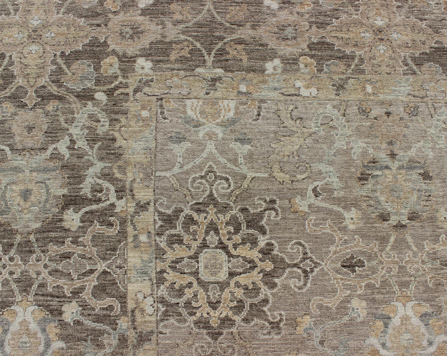 Turkish Sivas Fine Weave Rug in Taupe, Gray, Ivory and Brown and Cream Colors For Sale 3