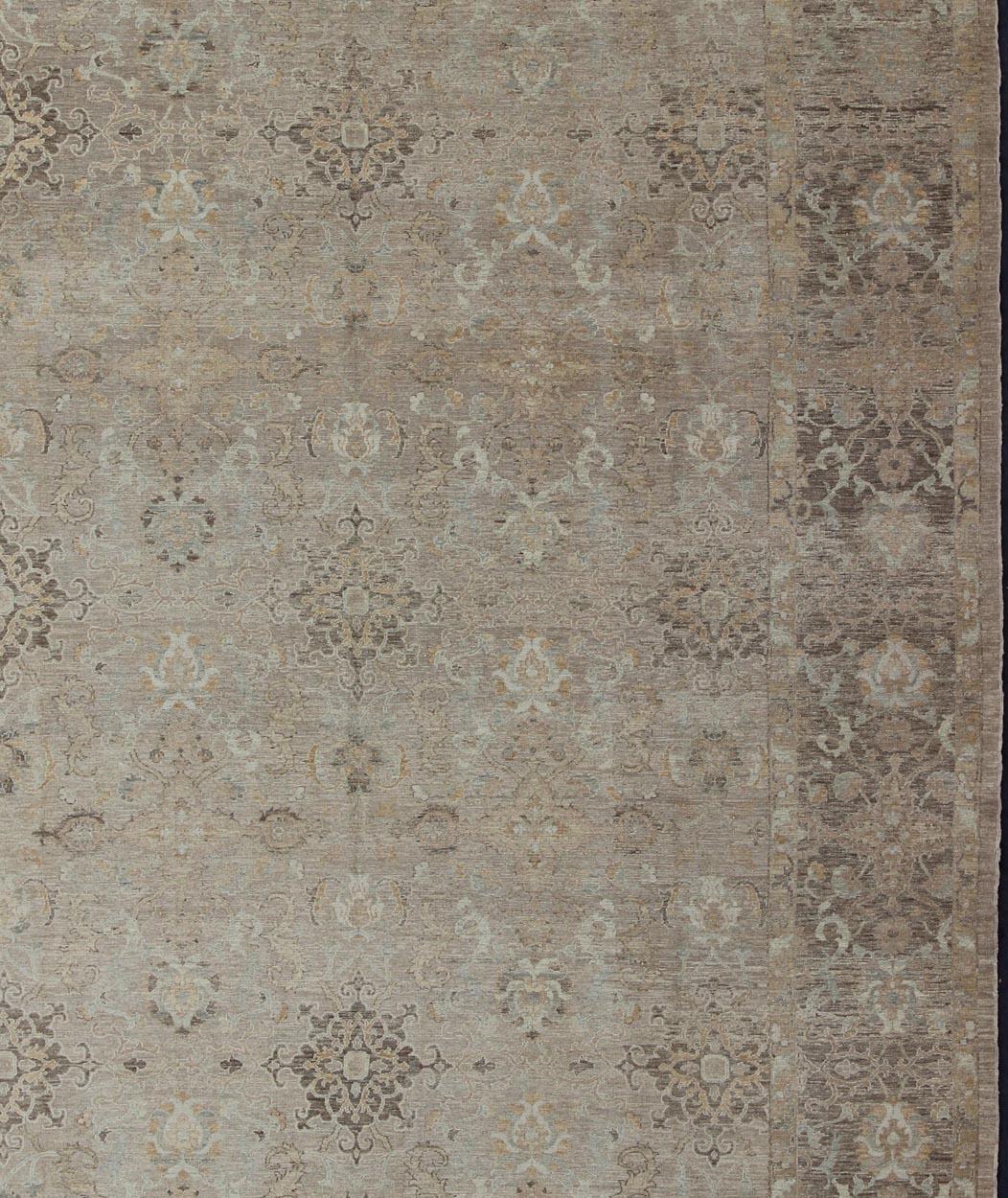 Turkish Sivas fine weave rug in taupe, gray, ivory and brown, cream and pastel colors, rug AN-108837, country of origin / type: Turkey / Sivas, circa 1980.

This Turkish Sivas rug is remarkably elegant in both color and design. The central field