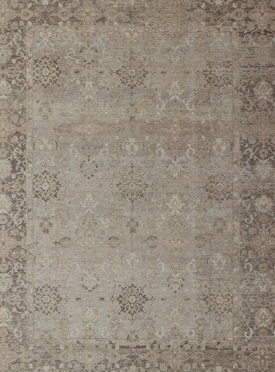 Oushak Turkish Sivas Fine Weave Rug in Taupe, Gray, Ivory and Brown and Cream Colors For Sale