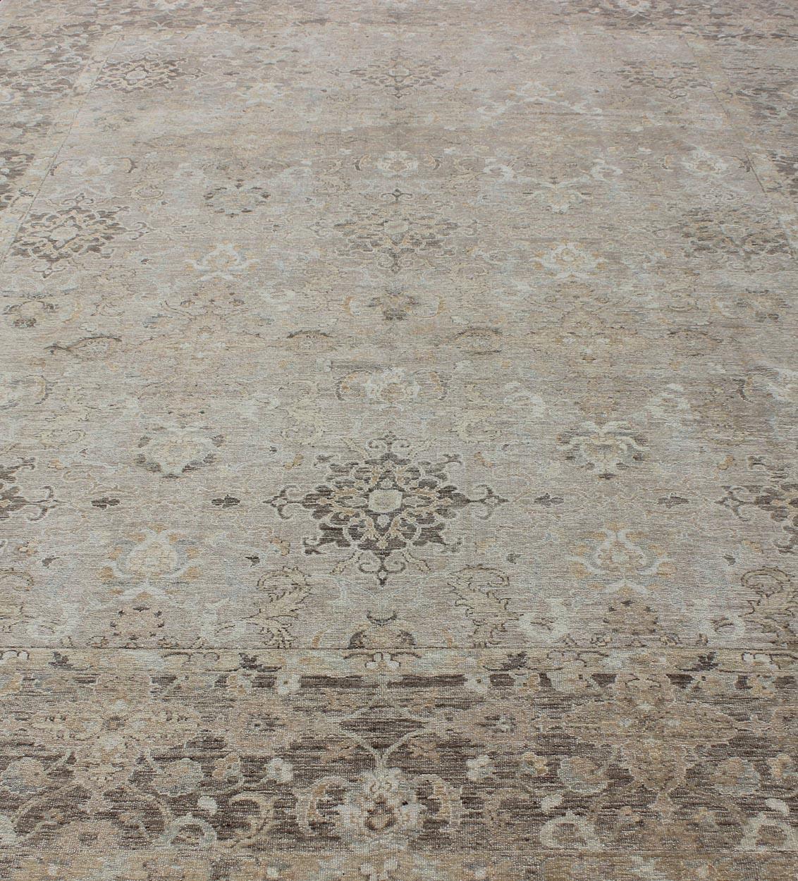 Turkish Sivas Fine Weave Rug in Taupe, Gray, Ivory and Brown and Cream Colors In Good Condition For Sale In Atlanta, GA