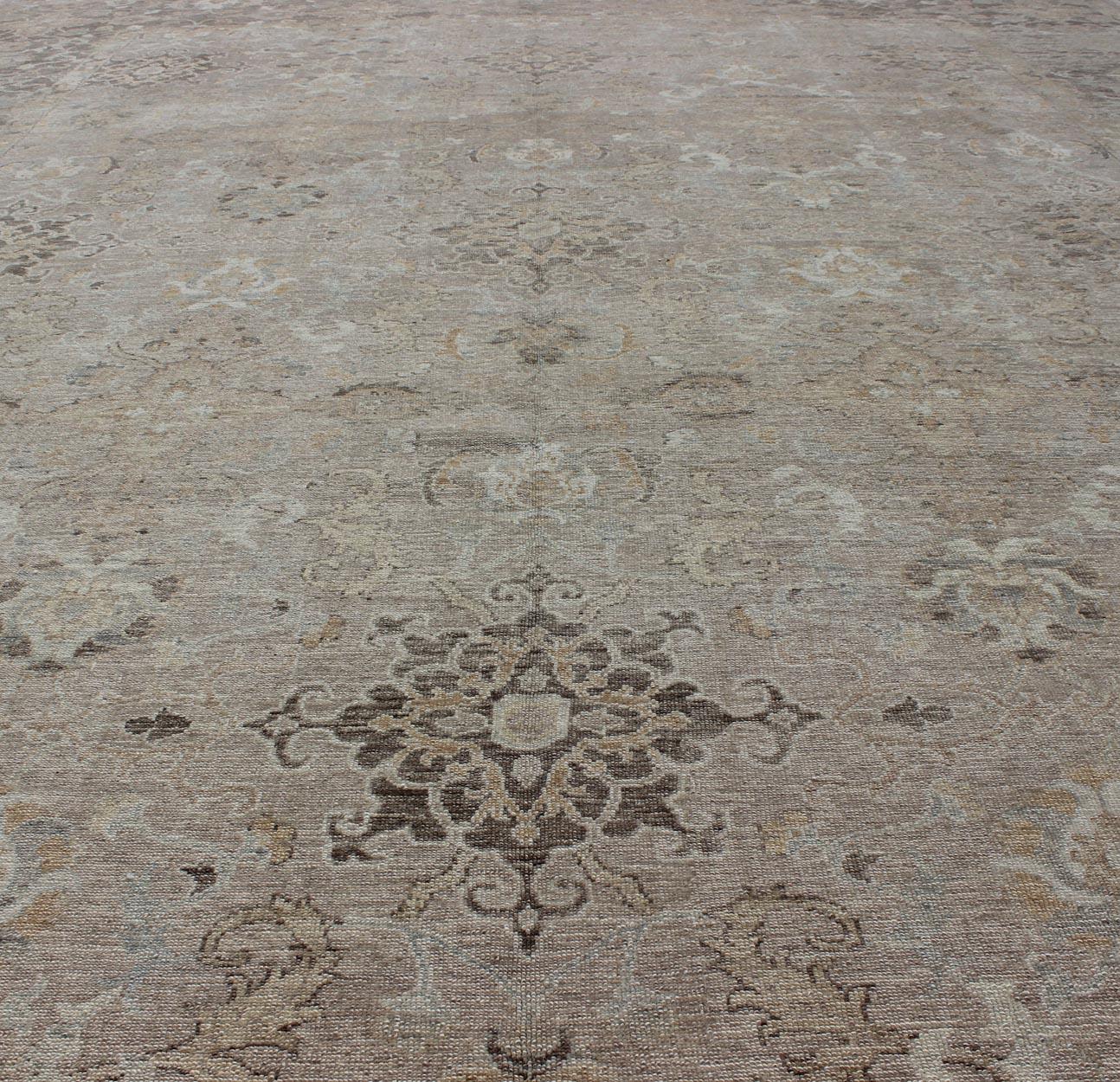 20th Century Turkish Sivas Fine Weave Rug in Taupe, Gray, Ivory and Brown and Cream Colors For Sale