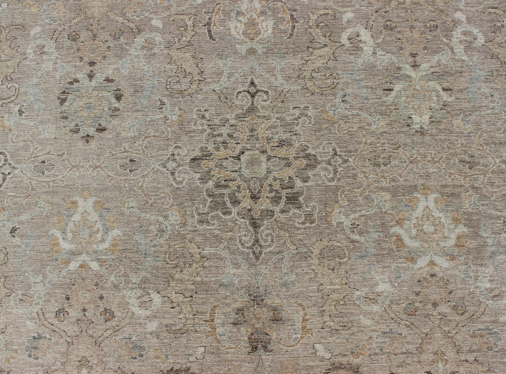 Wool Turkish Sivas Fine Weave Rug in Taupe, Gray, Ivory and Brown and Cream Colors For Sale