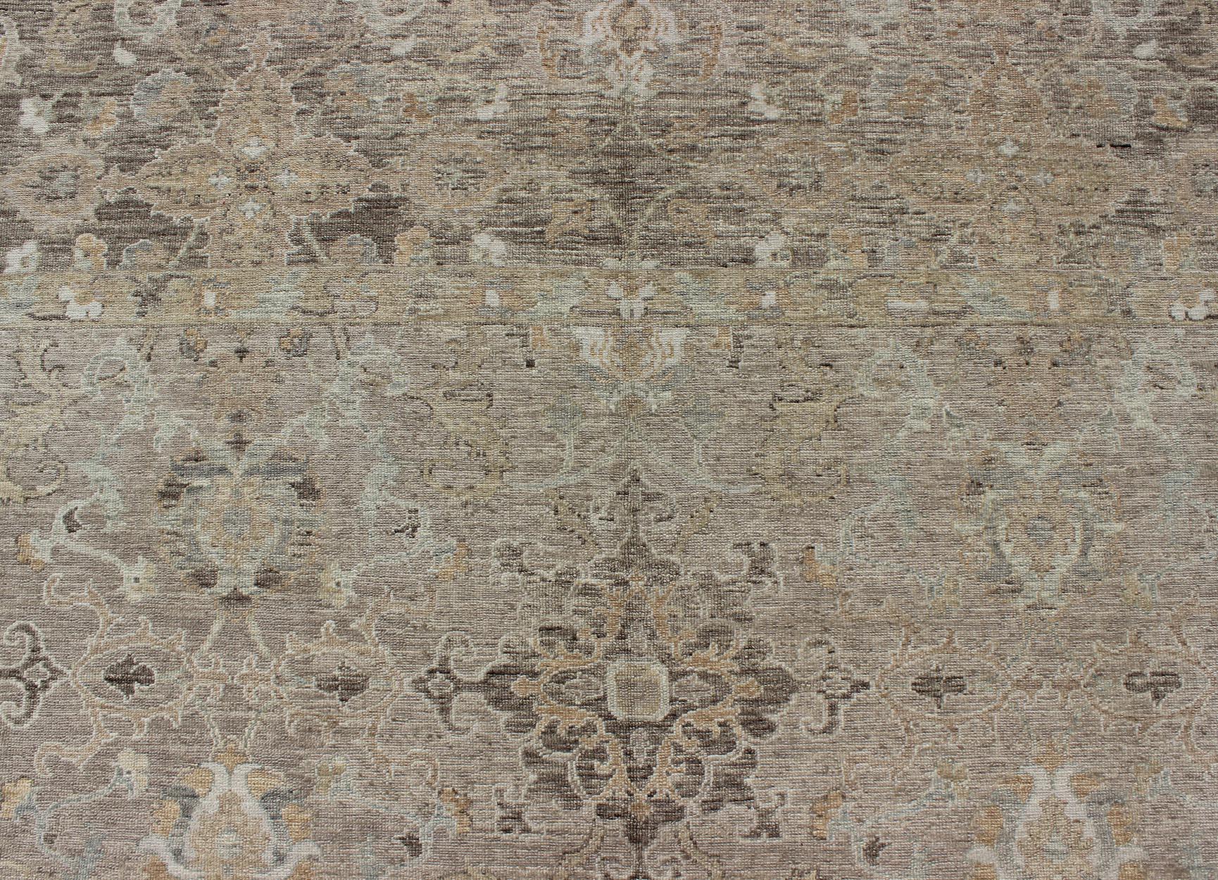 Turkish Sivas Fine Weave Rug in Taupe, Gray, Ivory and Brown and Cream Colors For Sale 1