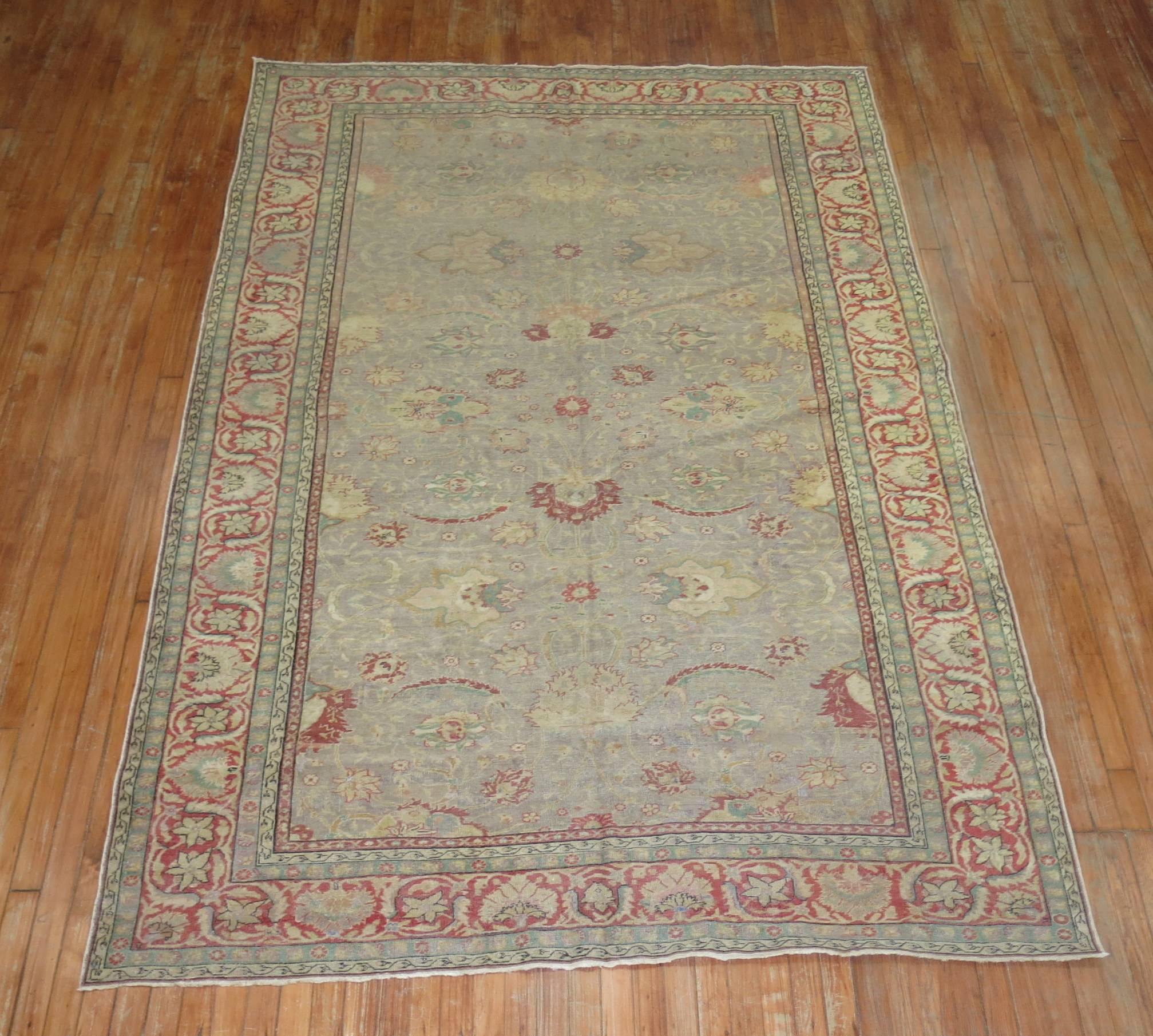 Hand-Knotted Fine Gray Antique Turkish Sivas Rug  For Sale