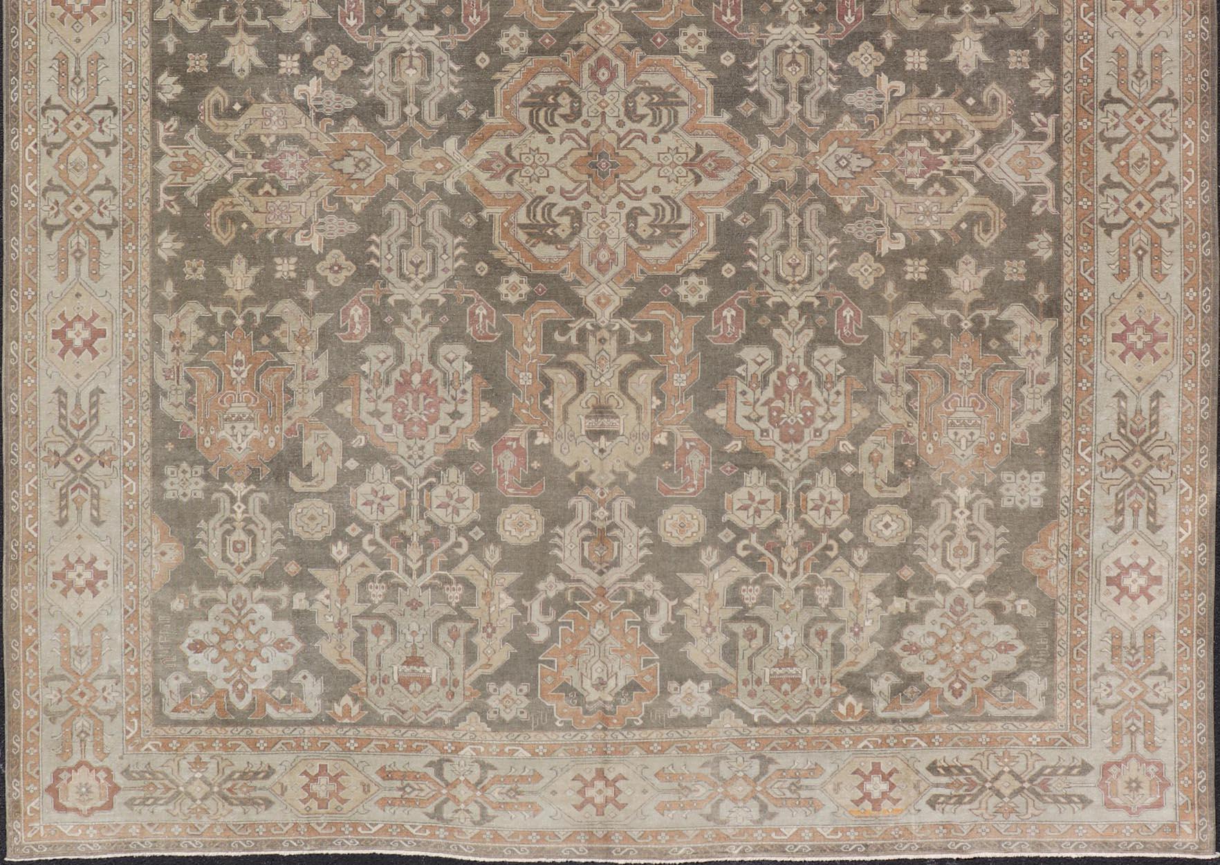 Turkish Sivas Rug with Tribal Motifs in Brownish Green, L. Green & Multi Colors For Sale 3