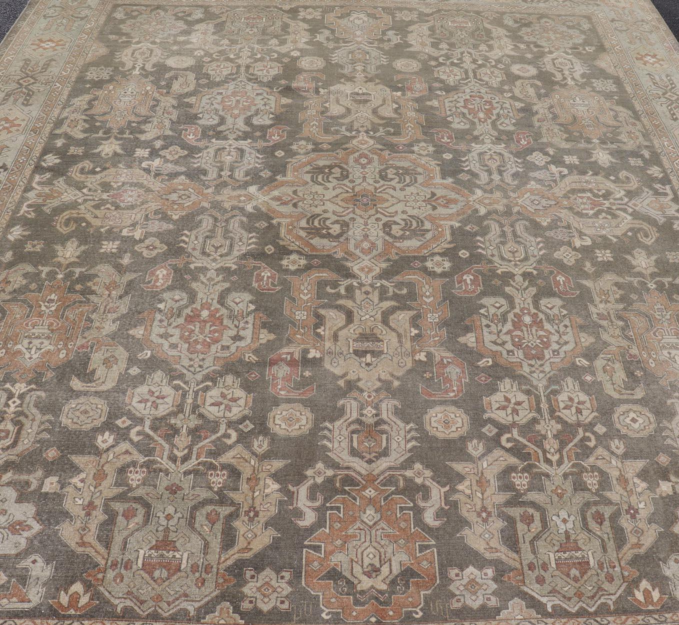 Turkish Sivas Rug with Tribal Motifs in Brownish Green, L. Green & Multi Colors For Sale 7