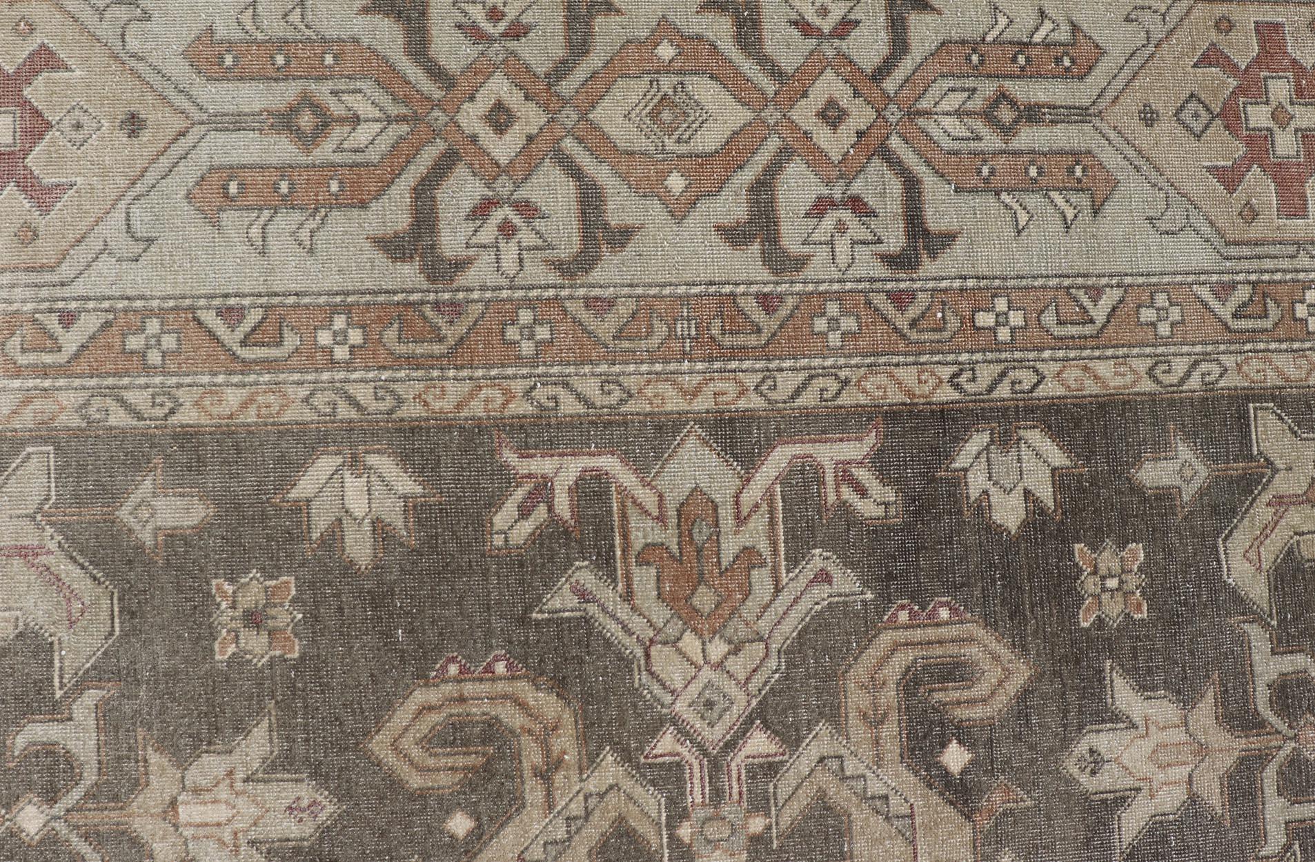 Oushak Turkish Sivas Rug with Tribal Motifs in Brownish Green, L. Green & Multi Colors