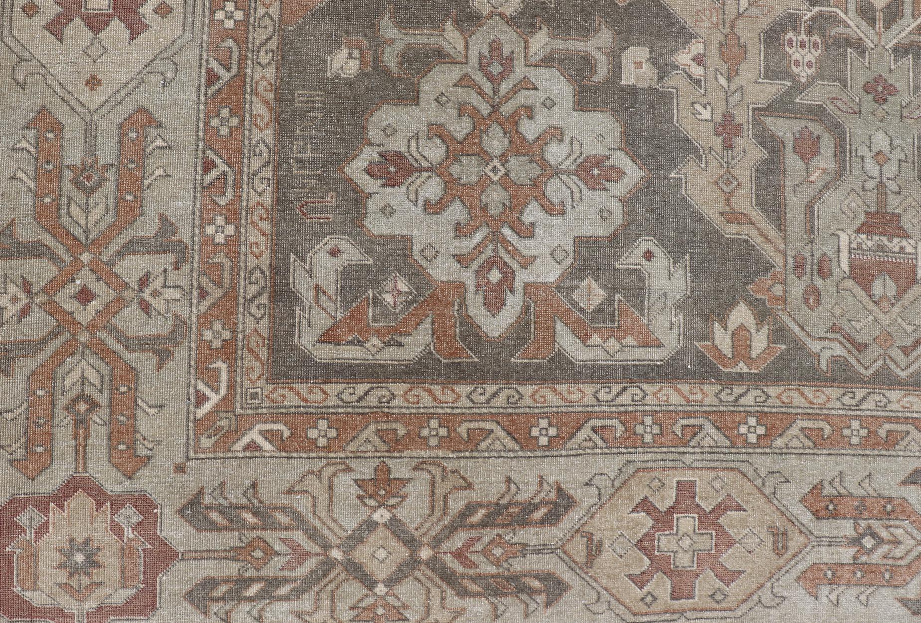Turkish Sivas Rug with Tribal Motifs in Brownish Green, L. Green & Multi Colors In Good Condition For Sale In Atlanta, GA