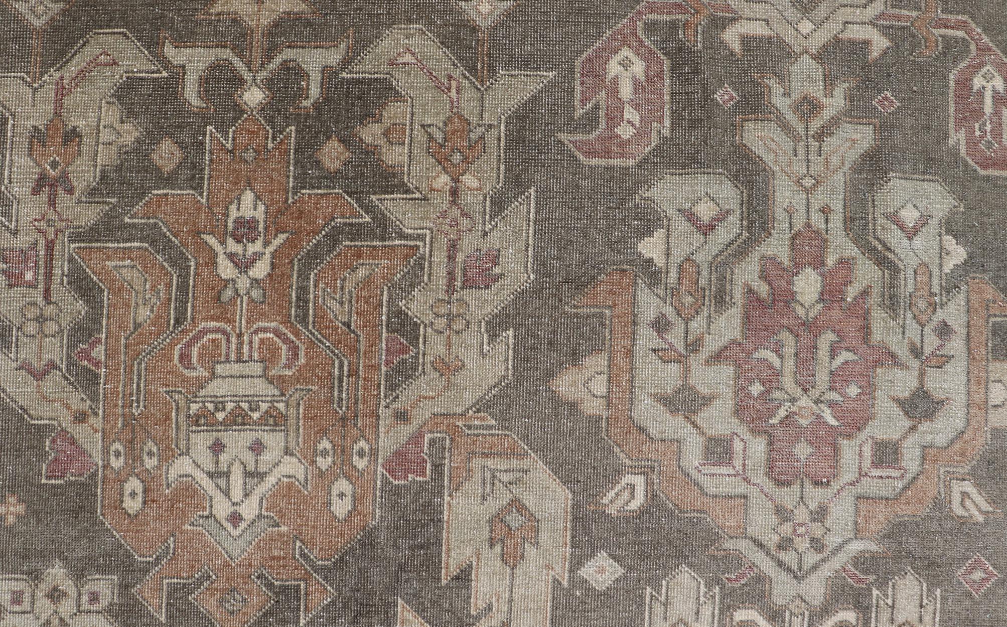 Mid-20th Century Turkish Sivas Rug with Tribal Motifs in Brownish Green, L. Green & Multi Colors For Sale