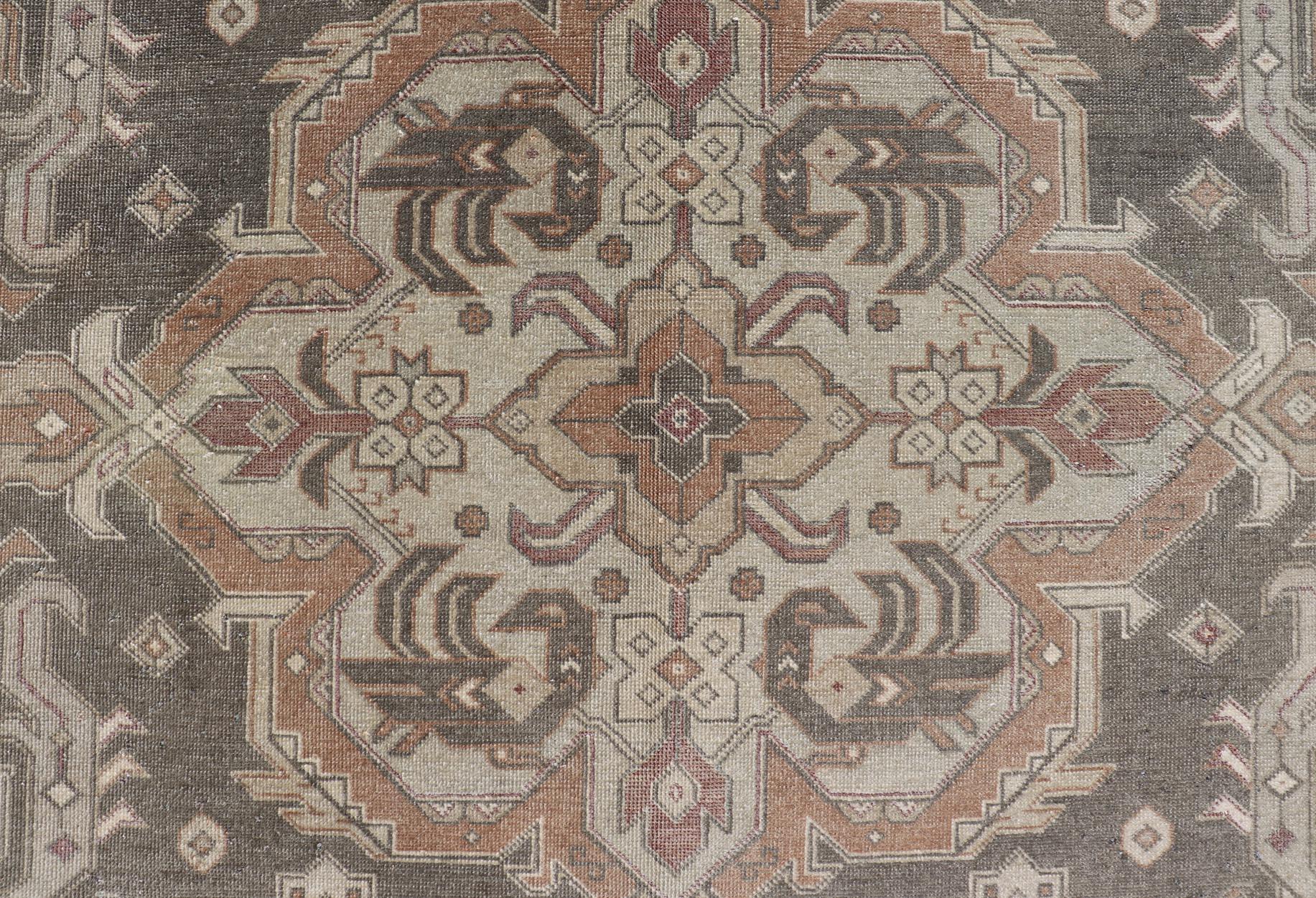 Wool Turkish Sivas Rug with Tribal Motifs in Brownish Green, L. Green & Multi Colors