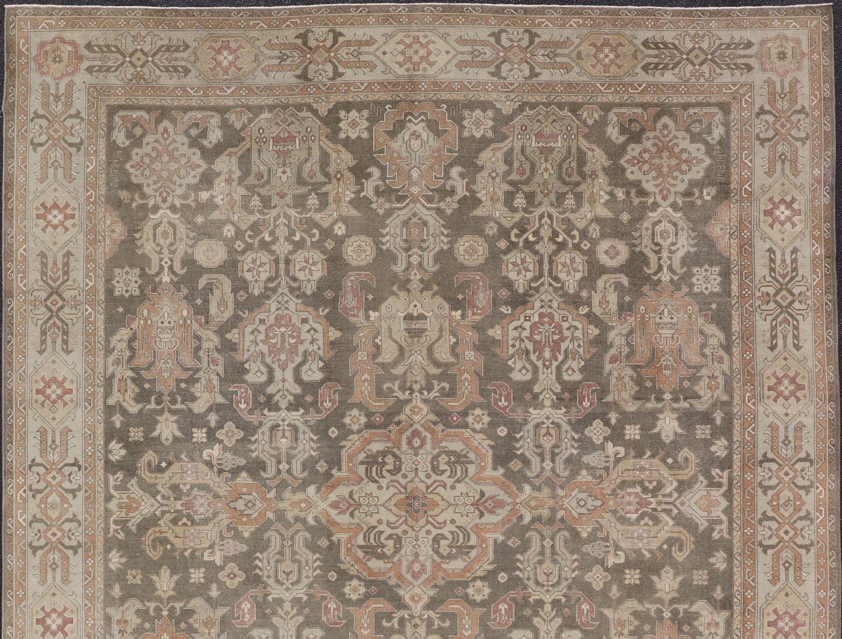 Turkish Sivas Rug with Tribal Motifs in Brownish Green, L. Green & Multi Colors For Sale 1